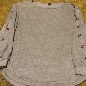 5/$10 Tanish grey  Women's Top with Button Sleeve Detail